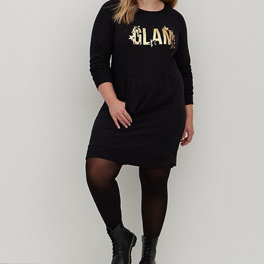 NWT Torrid Pullover Cozy Fleece Glam Black Dress